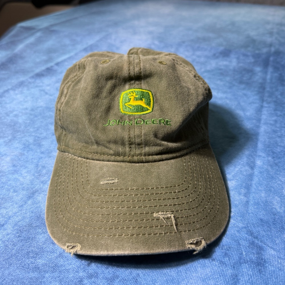 Y2K John Deere Infinity Headwear Distressed Olive Green Strapback Hat Cap
